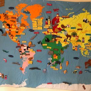 Giant fabric world map with detachable pieces, From the CONRAN shop London.